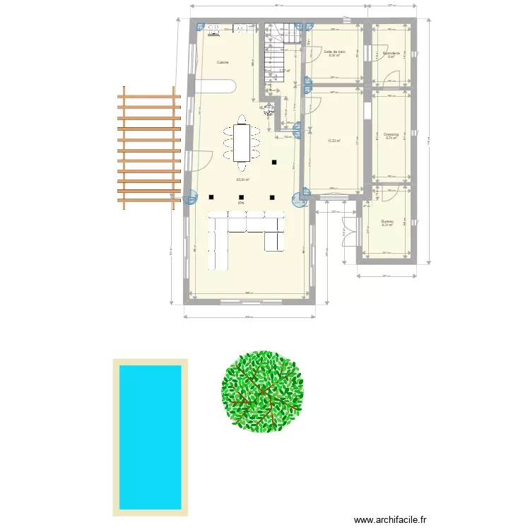 projet sur 136 m&sup2;. Plan de 