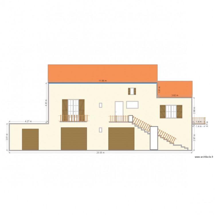 Facade Sud Ouest existante. Plan de 0 pièce et 0 m2