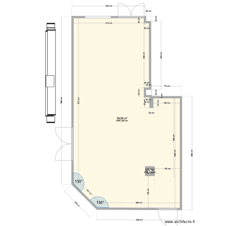 P&V FMP. Plan de 2 pièces et 60 m2