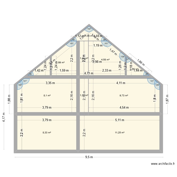 façade cotes. Plan de 10 pièces et 50 m2