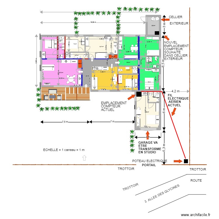 Plan de masse pour ENEDIS. Plan de 19 pièces et 159 m2