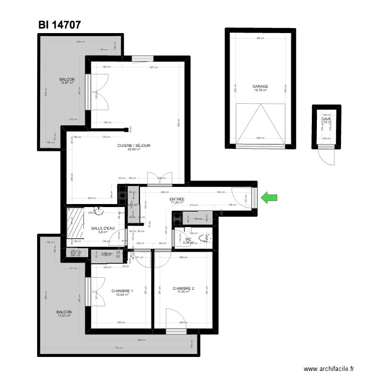 BI 14707. Plan de 16 pièces et 125 m2