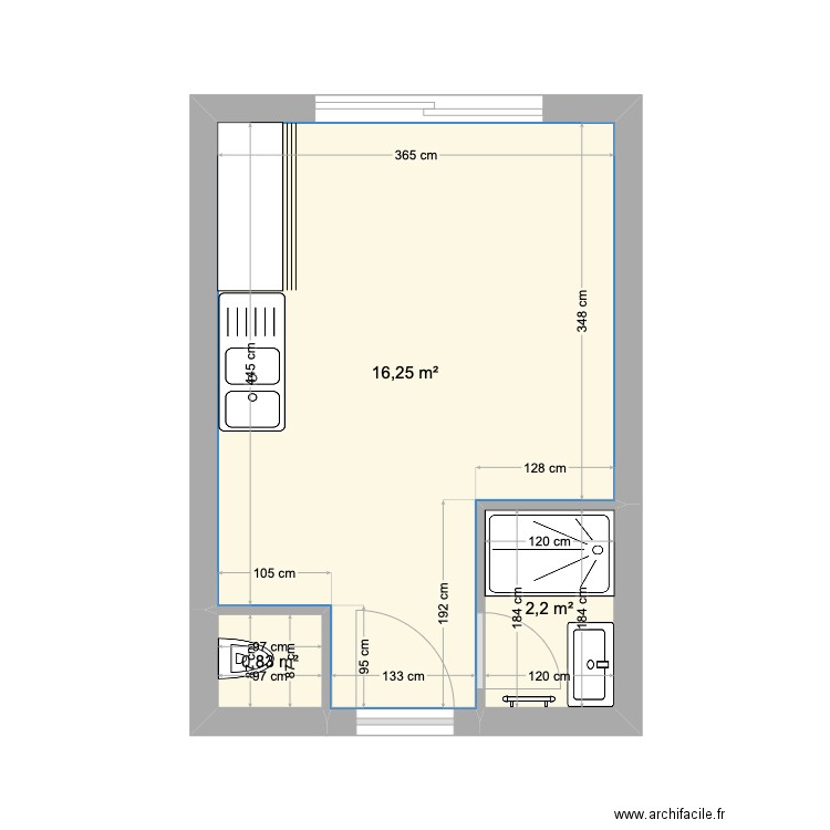 BRUN STUDIO CARRY. Plan de 3 pièces et 19 m2