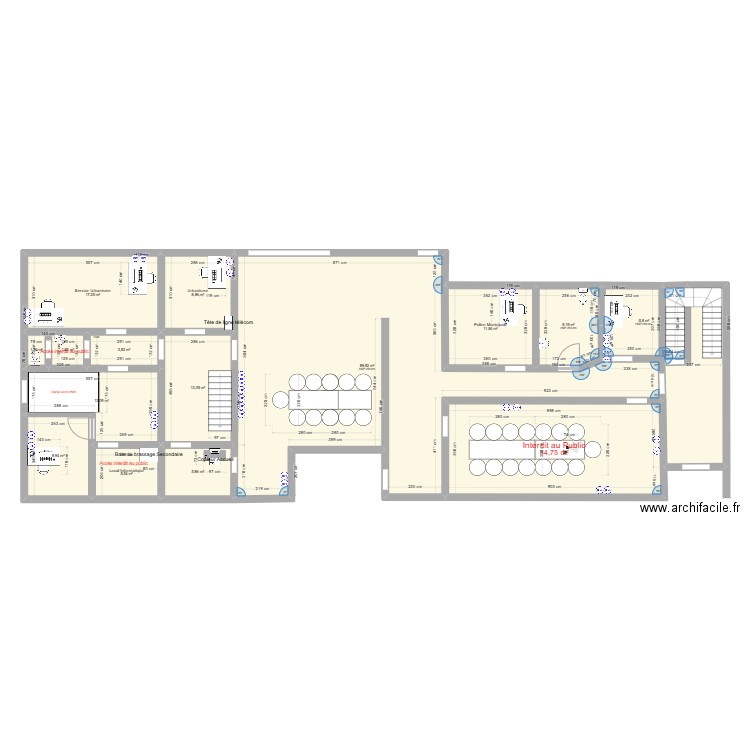 RDC004. Plan de 15 pièces et 233 m2