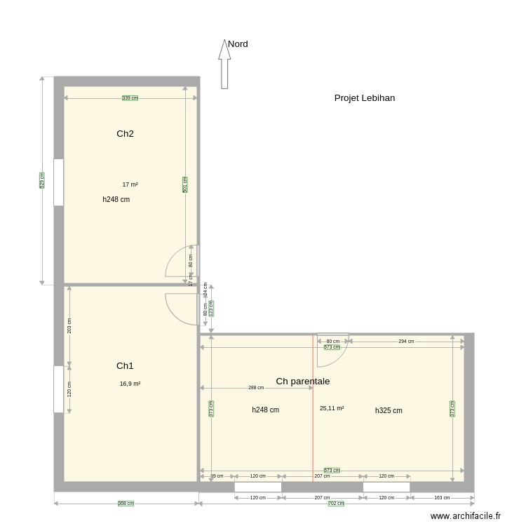 Lebihan. Plan de 3 pièces et 59 m2