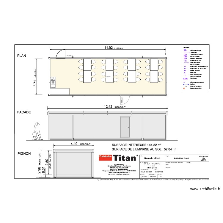 TECHCI_REFECTOIRE. Plan de 1 pièce et 44 m2
