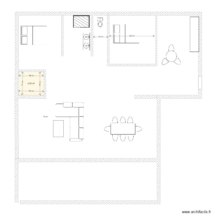 gourbis 1 ok . Plan de 1 pièce et 3 m2