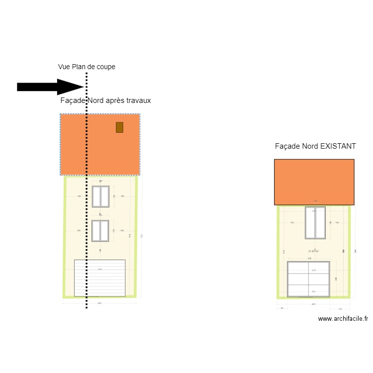 Plan de façade après travaux. Plan de 0 pièce et 0 m2