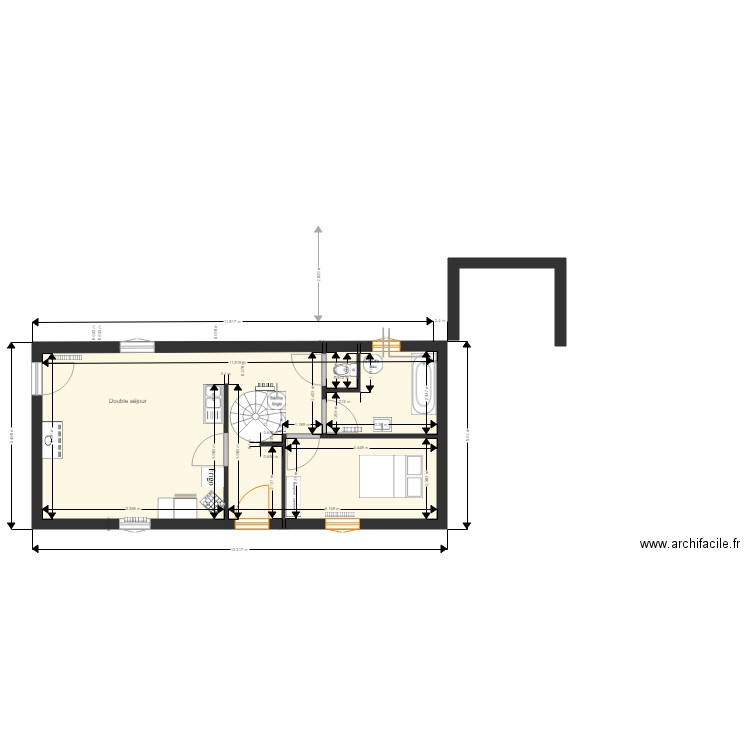 maison bleue cuisine version 4. Plan de 1 pièce et 55 m2