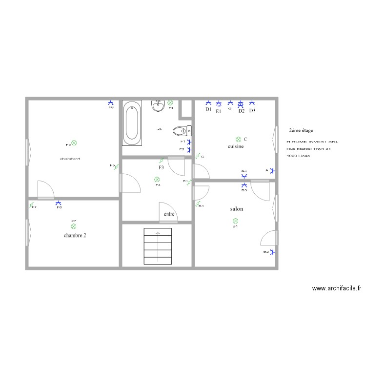 marcel. Plan de 8 pièces et 54 m2