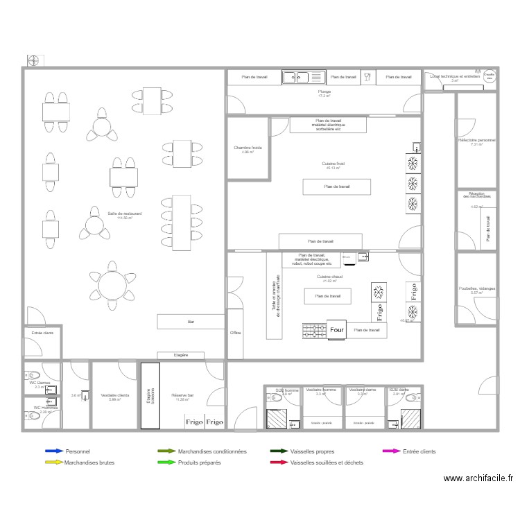 Implantation du restaurant fini TFE sans flèches. Plan de 0 pièce et 0 m2