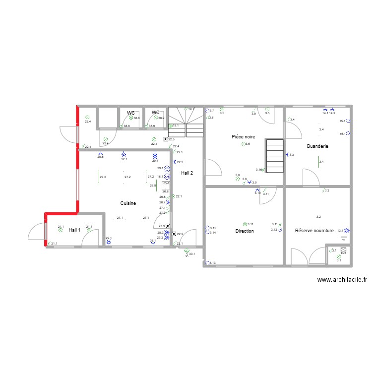 Hamoir RDC 2. Plan de 14 pièces et 95 m2