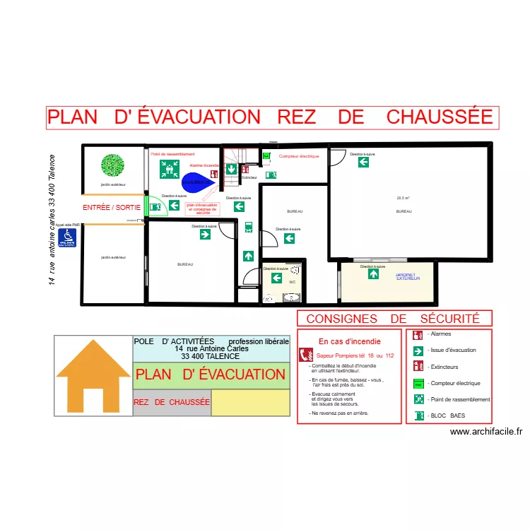 plan  d'&eacute;vacuation  rez  de  chauss&eacute;s bis. Plan de 