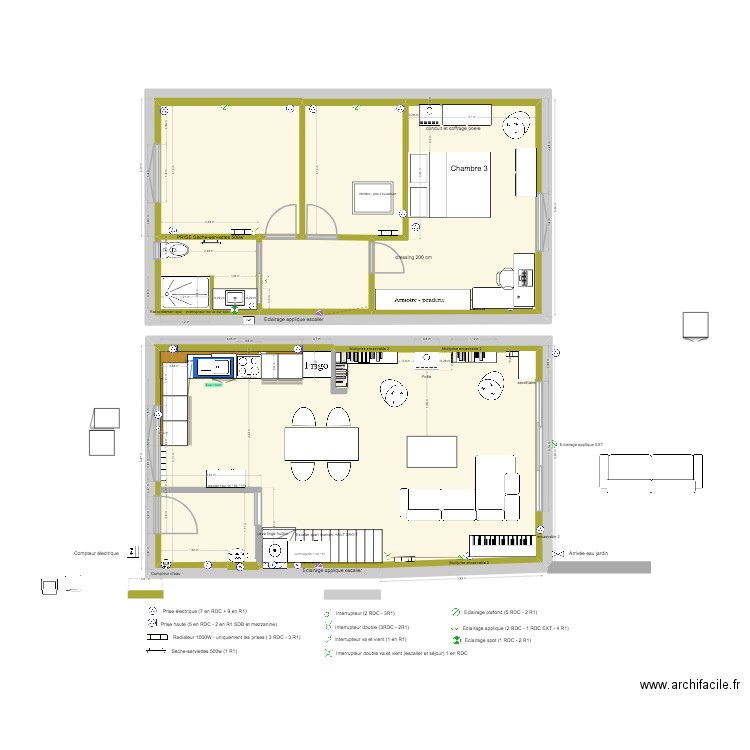 PLANS MAISON cuisine avec sas entrée éléments bas. Plan de 8 pièces et 189 m2