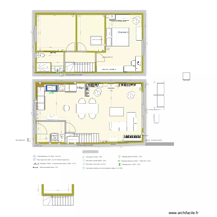 PLANS MAISON cuisine avec sas entr&eacute;e &eacute;l&eacute;ments bas. Plan de 