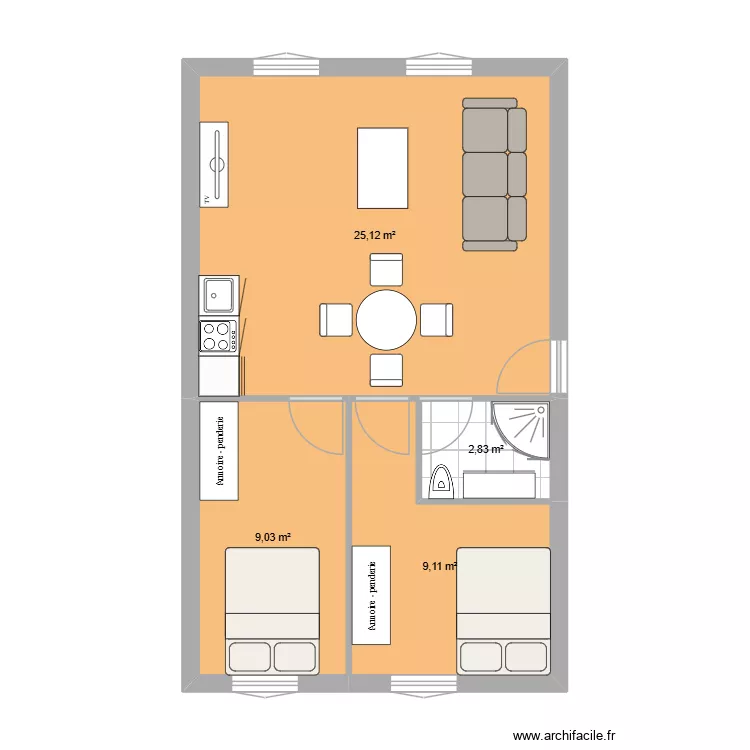 Doll&eacute;e - Etage 2 (2). Plan de 4 Pièces et 46 m²