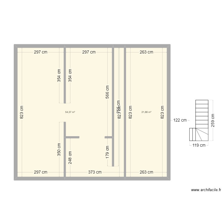 CROQUIE ROUVEURE. Plan de 2 pièces et 76 m2