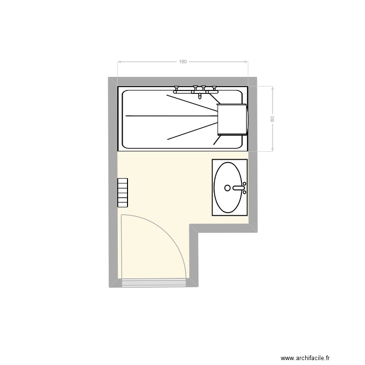 CAZENAVE_Salle de bain_Après. Plan de 1 pièce et 3 m2