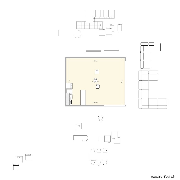 Projet container . Plan de 1 pièce et 28 m2