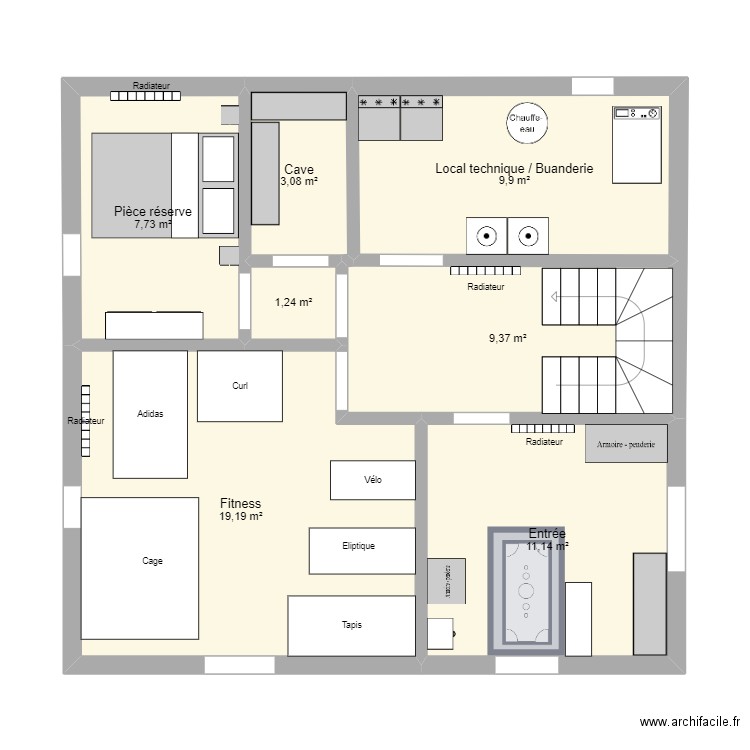 Plan Rez. Plan de 7 pièces et 62 m2