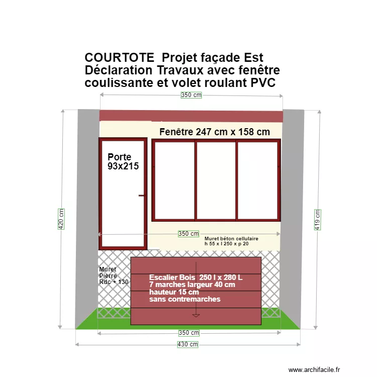 COURTOTE FACADE OUEST DECLARATION TRAVAUX avec fenetre. Plan de 