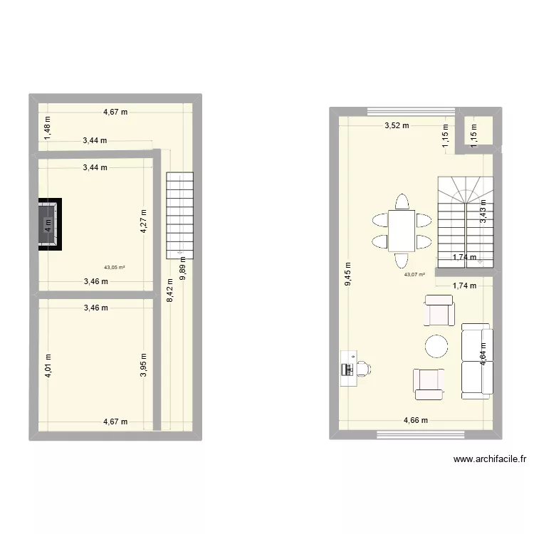 r+1. Plan de 2  et 86 m²
