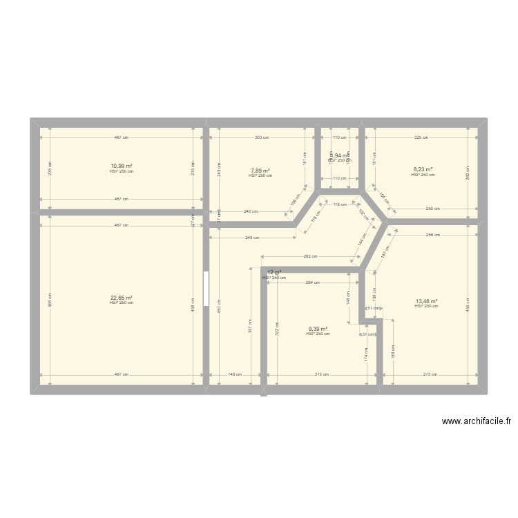 ETAGE. Plan de 8 pièces et 87 m2