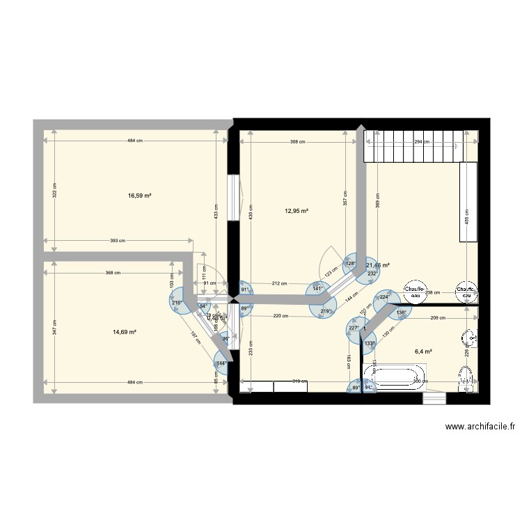 mezzanine  terrasse. Plan de 6 pièces et 73 m2