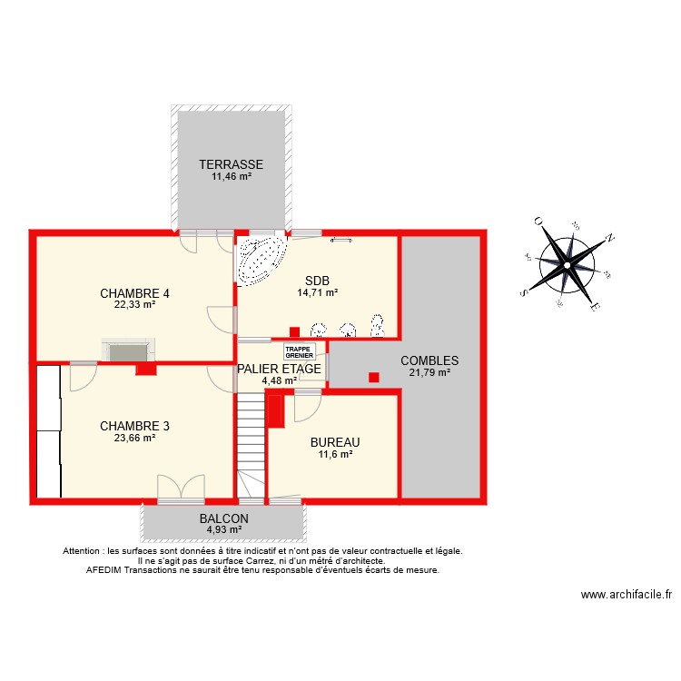 BI 7975 ETAGE. Plan de 11 pièces et 117 m2