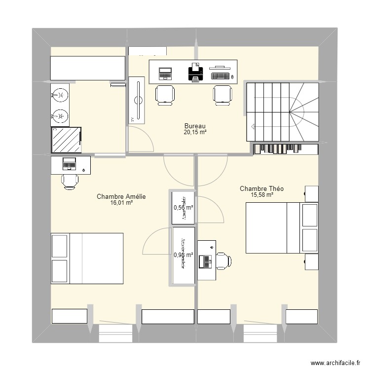 Maison Niv.3. Plan de 5 pièces et 53 m2