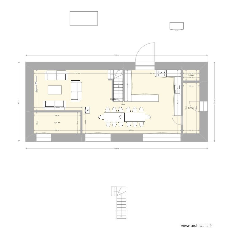 Grange Neuville PROJET RDC 2. Plan de 4 pièces et 80 m2
