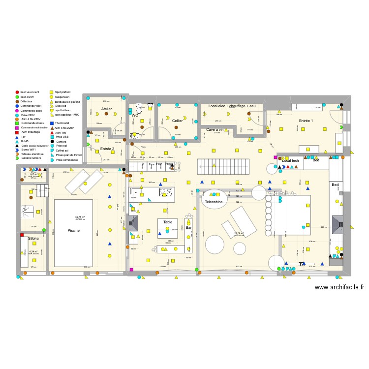 RDC electricité. Plan de 11 pièces et 204 m2