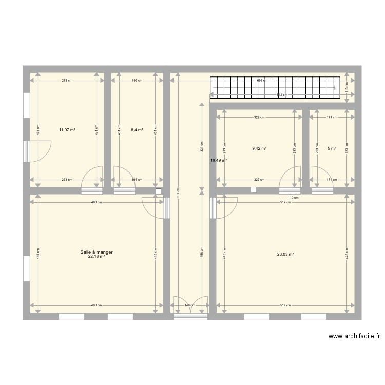 Surface rdc extension salon 2. Plan de 7 pièces et 99 m2