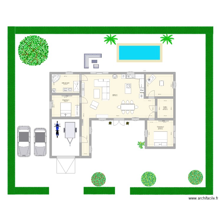 Projet maison . Plan de 5 pièces et 104 m2