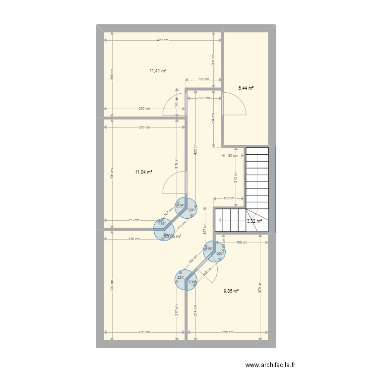 Plan G A. Plan de 6 pièces et 63 m2