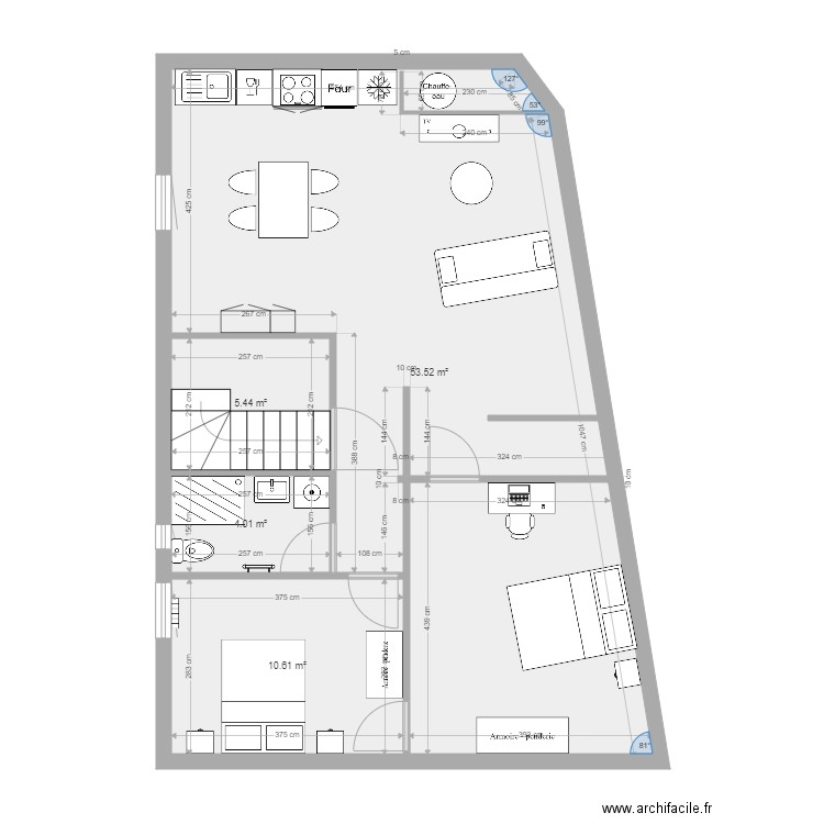 Chambre 1 Appart 3è. Plan de 4 pièces et 74 m2