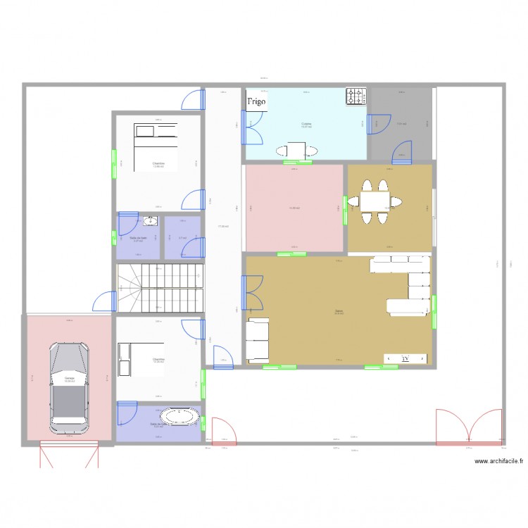 RDC. Plan de 13 pièces et 164 m2