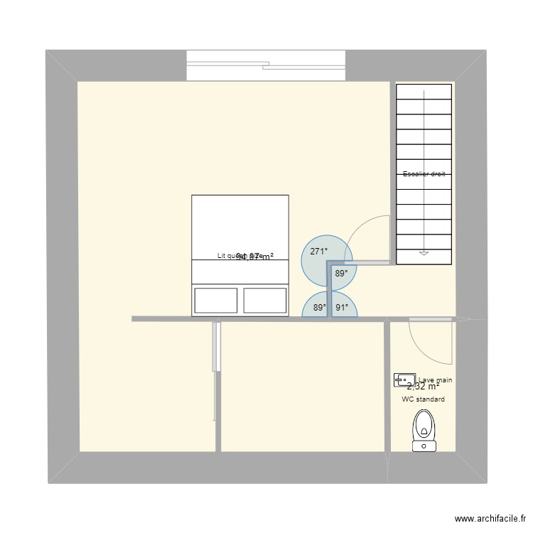 Etage St Quentin. Plan de 2 pièces et 36 m2