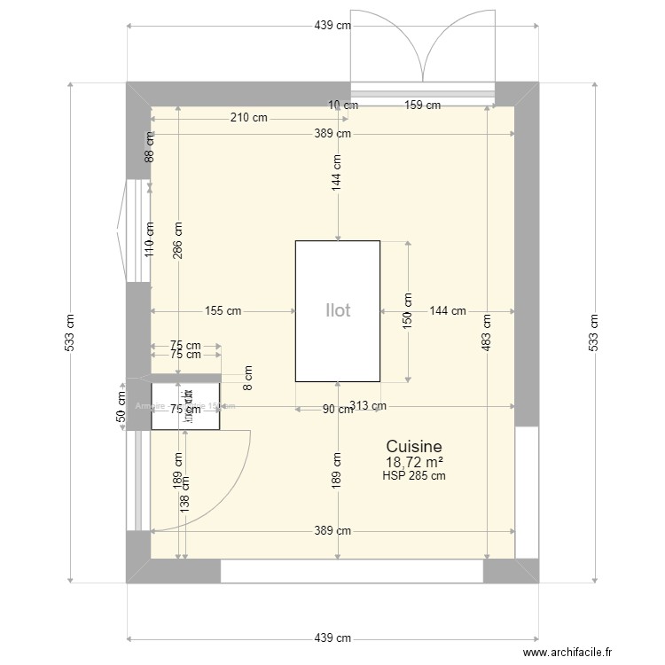 Cuisine chevreuse sans meubles. Plan de 2 pièces et 37 m2