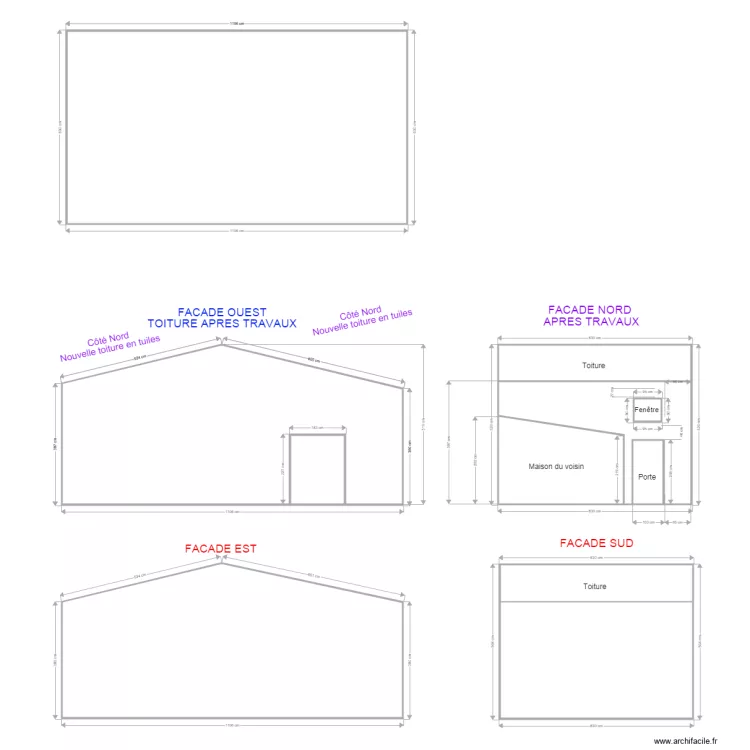 Plan de masse et fa&ccedil;ade apr&egrave;s travaux. Plan de 