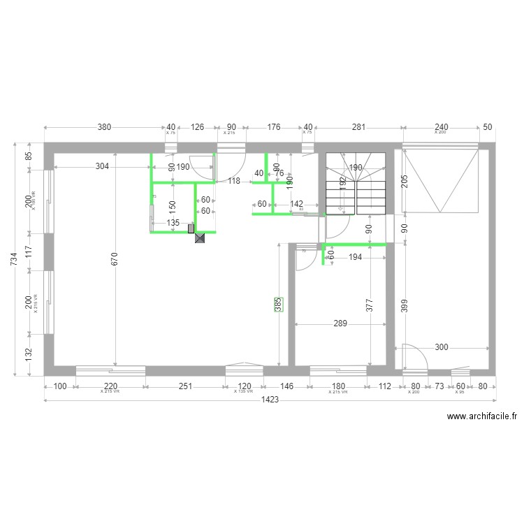 BOUSSER CLOISONS RDC. Plan de 4 pièces et 91 m2