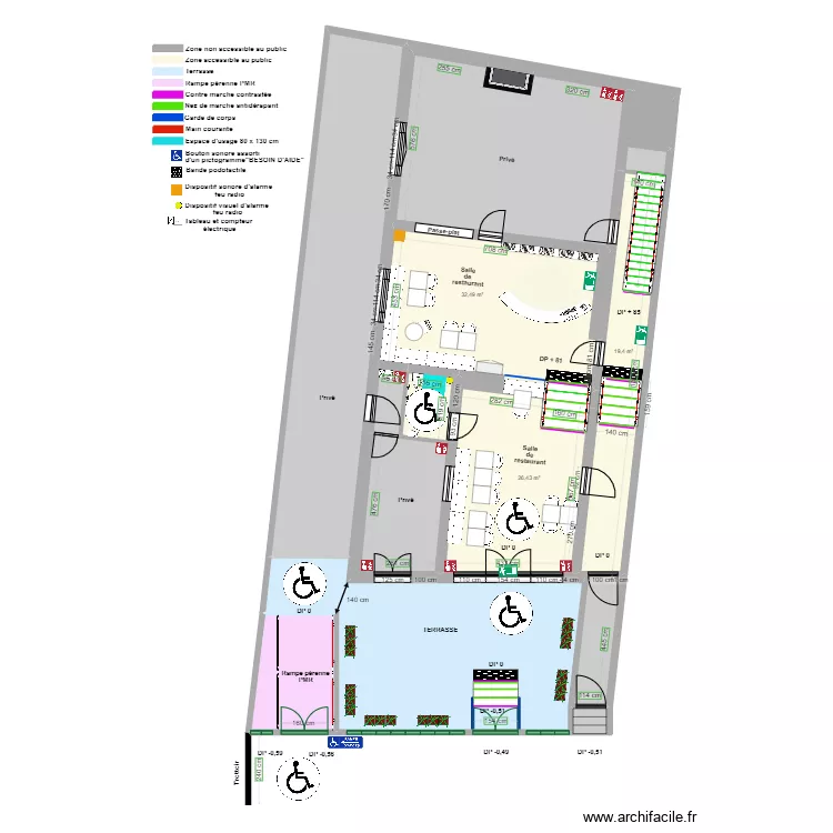 RESTAURANT LE TRIANON RDC apr&egrave;s travaux avec espace de rotation. Plan de 