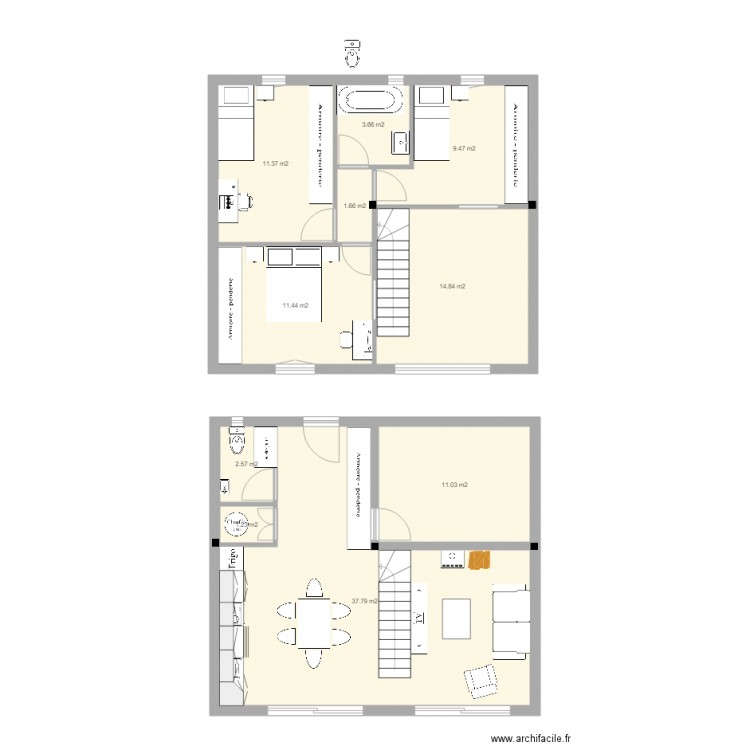 appart philippe trames 2x4m 3. Plan de 10 pièces et 105 m2