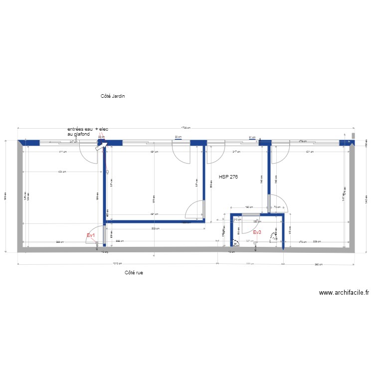 sous sol  cloisons et portes  V2. Plan de 3 pièces et 82 m2