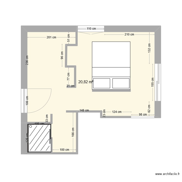 Dressing-SdB-Chambre. Plan de 1 pièce et 21 m2