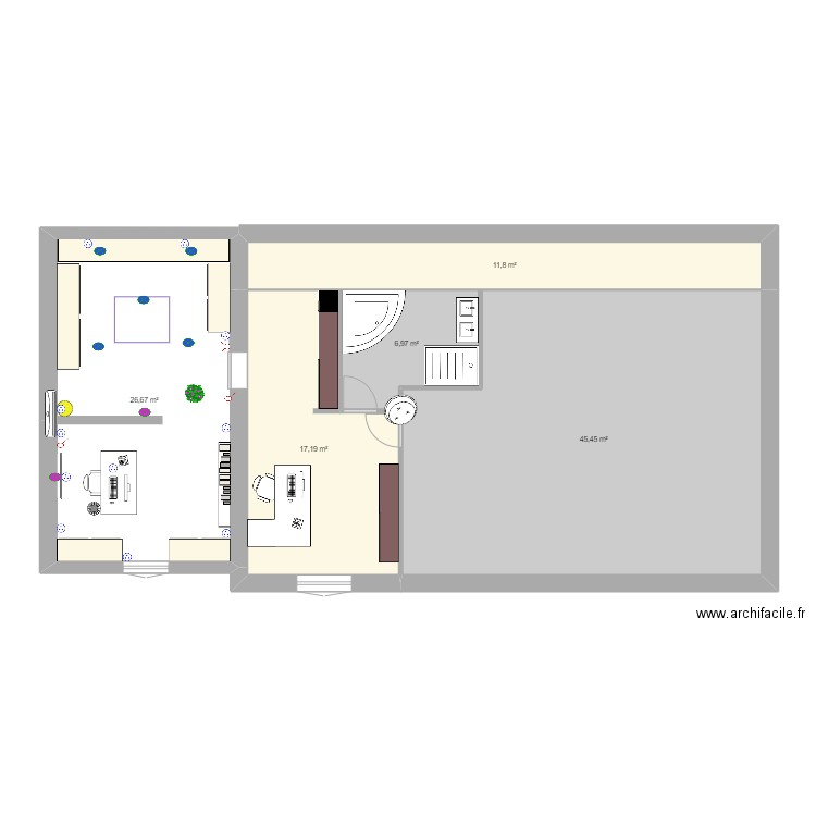 agrandissements. Plan de 5 pièces et 108 m2