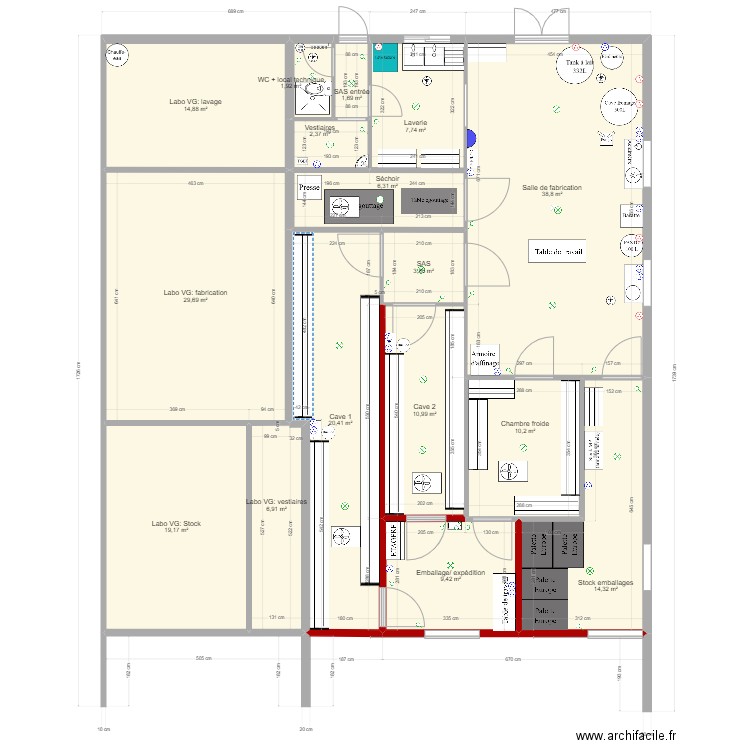 From 2 élec. Plan de 16 pièces et 199 m2