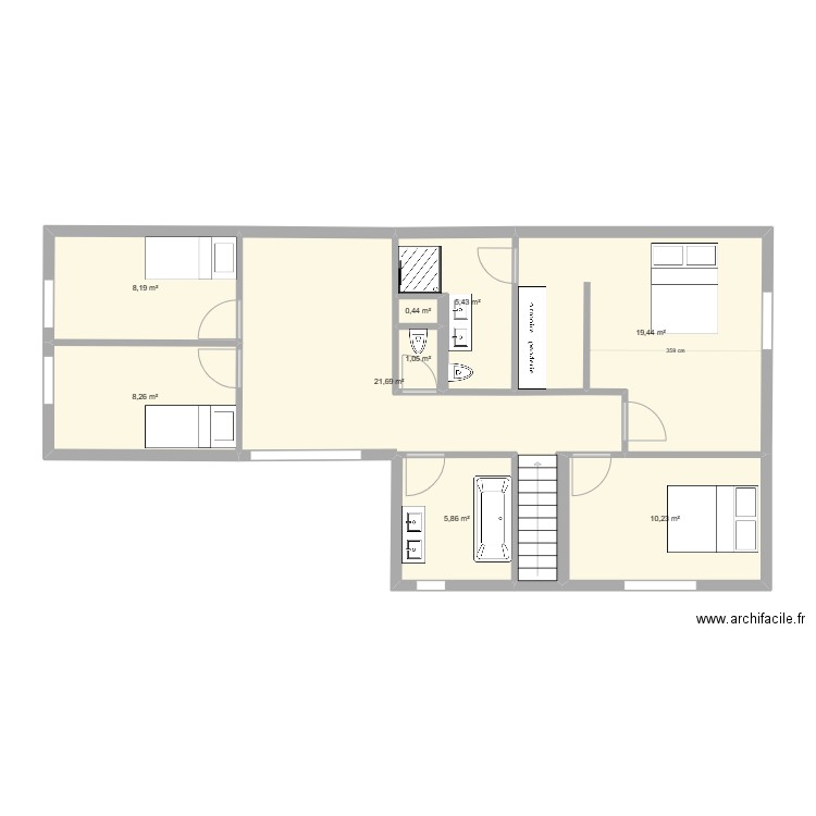 SANSVIGNE etage. Plan de 9 pièces et 81 m2