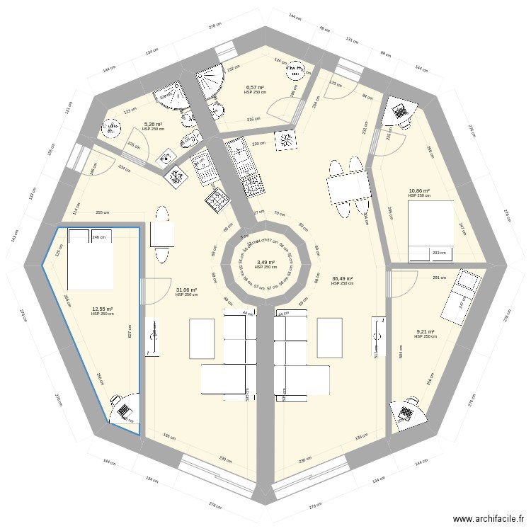 octogone rdc. Plan de 8 pièces et 115 m2