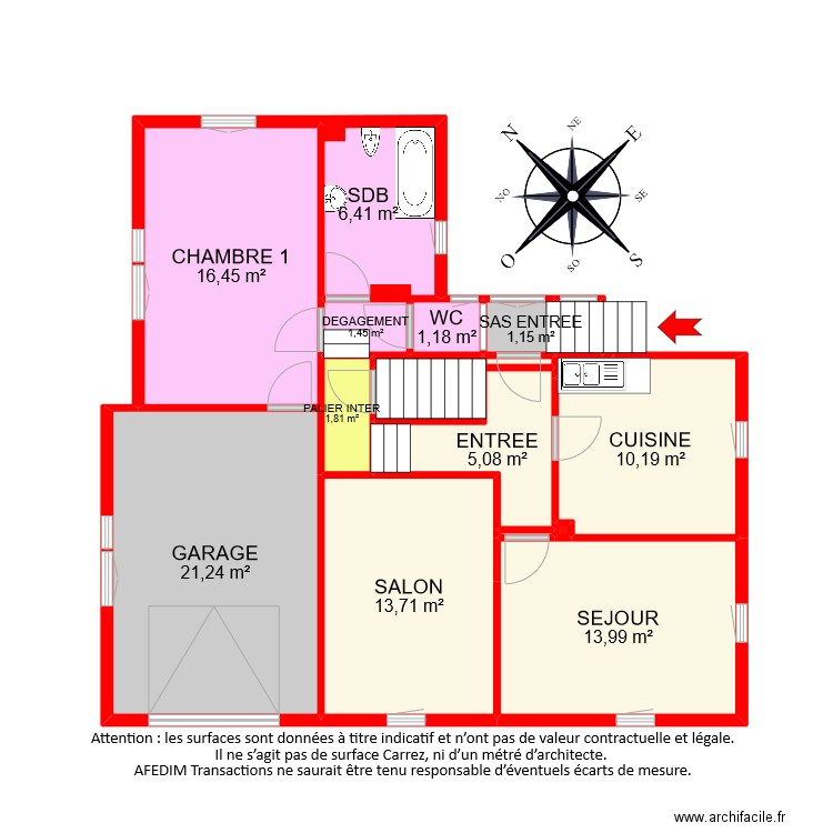 BI9648 RDC. Plan de 18 pièces et 96 m2